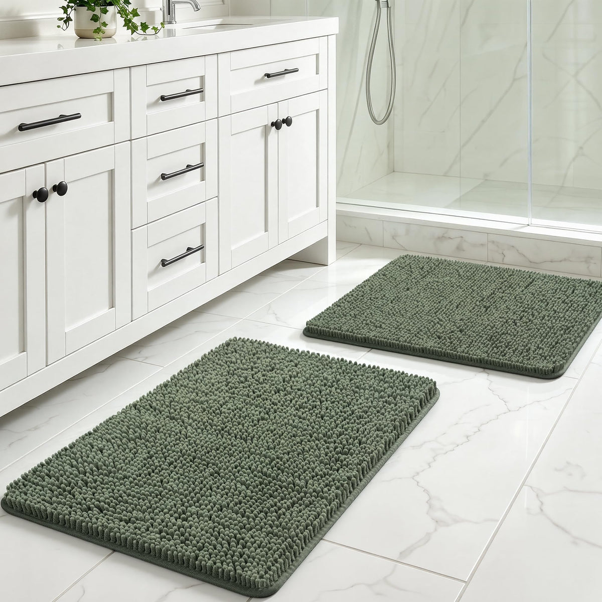LOCHAS Luxury Bathroom Rug Shaggy Bath Mat 24 x 60 Inch, Gray