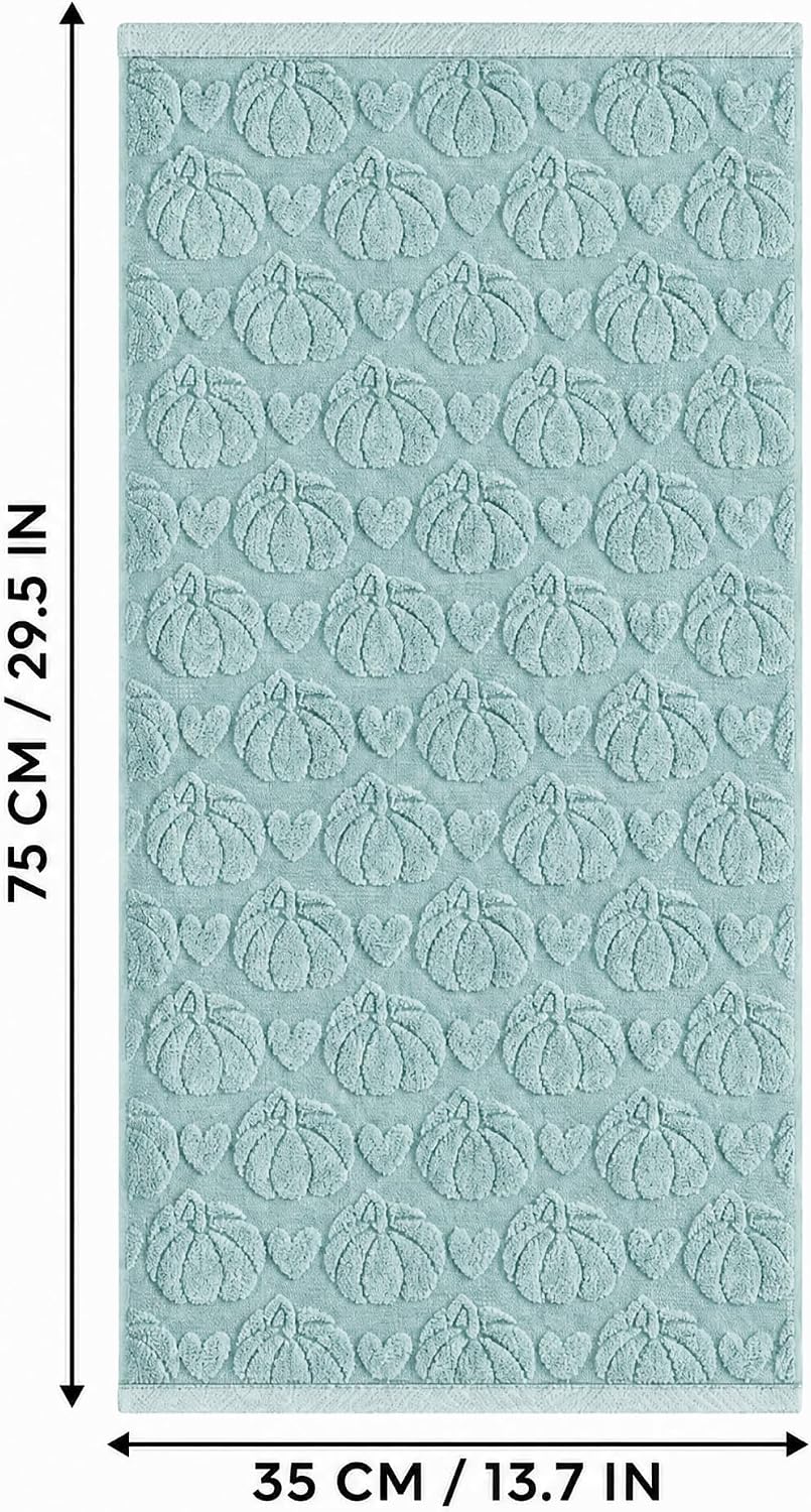 Artoid Mode 2 Pcs Blue 3D Heart Pumpkin Jacquard Hand Towels for Bathroom