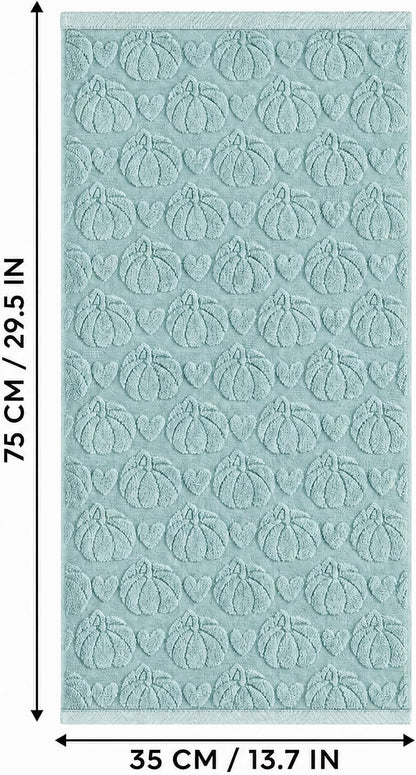 Artoid Mode 2 Pcs Blue 3D Heart Pumpkin Jacquard Hand Towels for Bathroom