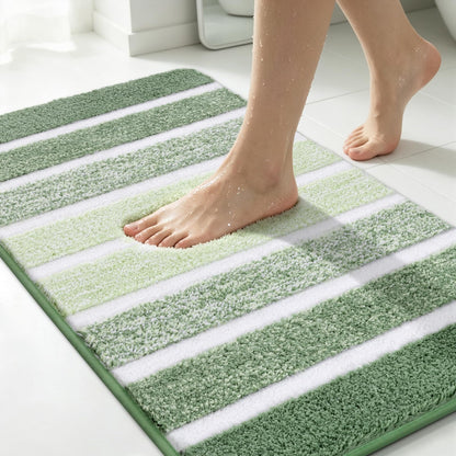 Yamaziot Sage Green Bathroom Rug Set 5 Piece Washable Non Slip Striped Mat