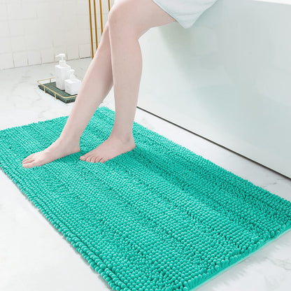 Grandaily Chenille Striped Bathroom Rugs 36x24, Extra Thick and Absorbent Bath Mats, Non-Slip Soft Plush Shaggy Shower Carpet, Machine Wash Dry, Bath Rug for Bathroom, (Large, Light Grey)