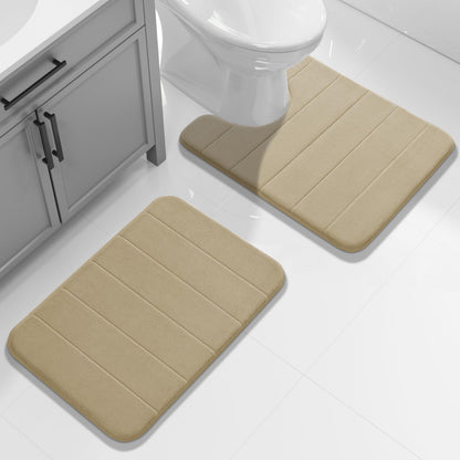 Yimobra Memory Foam Bathroom Rugs Sets 2 Piece - Super Soft Absorbent Quick Dry Bath Mat Set, Machine Washable Non Slip Floor Carpet for Tub Shower & Single Sink (17x24 & 31.5x20 Inch, Black)
