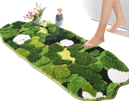 Hifuwan Cute Green Moss Bathroom Runner Rugs, Plant Leaf Bath Mats 20 x 43