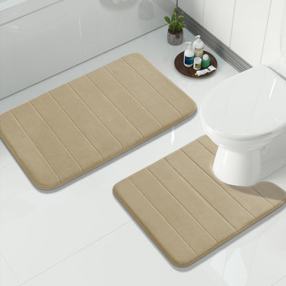 Yimobra Memory Foam Bathroom Rugs Sets 2 Piece - Super Soft Absorbent Quick Dry Bath Mat Set, Machine Washable Non Slip Floor Carpet for Tub Shower & Single Sink (17x24 & 31.5x20 Inch, Black)