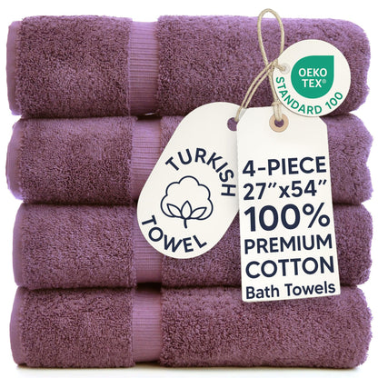 Chakir Turkish Linens 100% Cotton 4-Pack Bath Towels 27x54, Gray