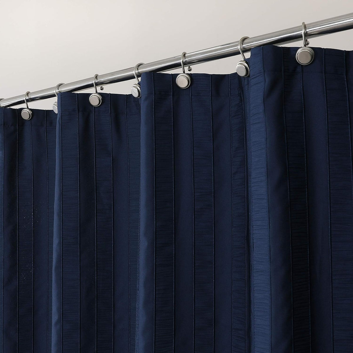 Central Park Navy Blue Shower Curtains Gathered Stripe Seersucker Puckered Ruffle Decorative Pattern for Modern Elegant Bathroom Spa Hotel with Buttonholes 70"x72", Not Waterproof