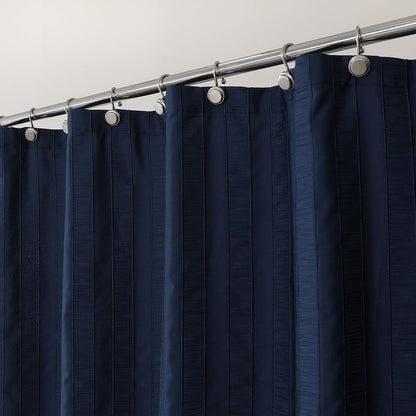Central Park Navy Blue Shower Curtains Gathered Stripe Seersucker Puckered Ruffle Decorative Pattern for Modern Elegant Bathroom Spa Hotel with Buttonholes 70"x72", Not Waterproof