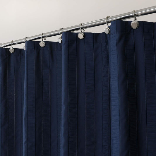 Central Park Navy Blue Shower Curtains Gathered Stripe Seersucker Puckered Ruffle Decorative Pattern for Modern Elegant Bathroom Spa Hotel with Buttonholes 70"x72", Not Waterproof