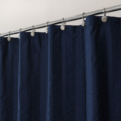 Central Park Navy Blue Shower Curtains Gathered Stripe Seersucker Puckered Ruffle Decorative Pattern for Modern Elegant Bathroom Spa Hotel with Buttonholes 70"x72", Not Waterproof