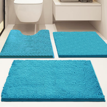 Bathroom Rugs Sets 3 Piece Non Slip,Bath Rugs with PVC Backing Bath Carpet,Bathroom Rug Washable,Absorbent,Plush Carpet Mats,Bath Mats for Bedroom, Kitchen,Tub,Home Decor (Turquoise)