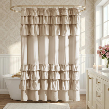 Madison Park Grace Extra Long Ruffle Shower Curtain, 72"x 84", White