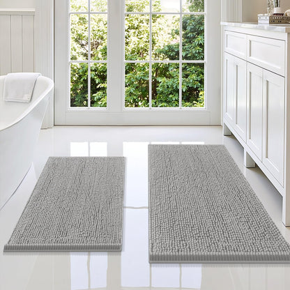 Smiry Chenille Bathroom Rugs Sets 2 Piece (30x20+24x16, Black)