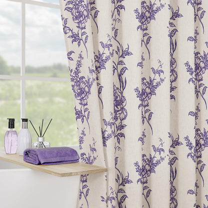Sage Linen Farmhouse Shower Curtain, Boho Floral Bathroom 72x72