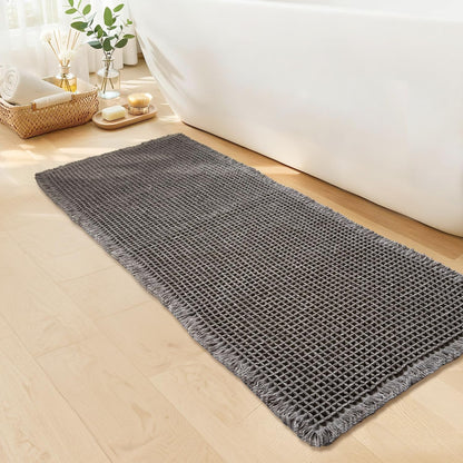 Waffle Bath Mat, Boho Bathroom Rugs Non Slip Washable, 18" x 30"