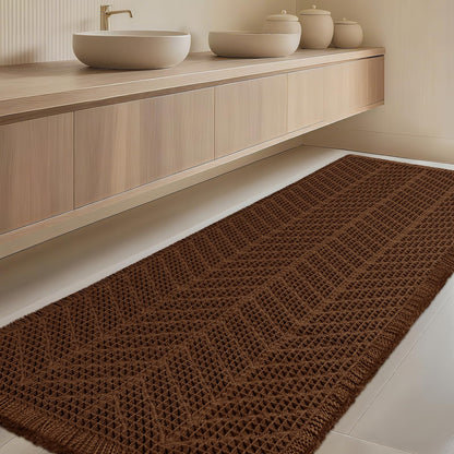 Upgrade Waffle Bath Mat Set 2 Piece, Boho Bathroom Rugs Absorbent Non Slip, Ultra Soft Bathroom Mat, Machine Washable Knit Bath Rugs with Herringbones for Bathroom, Bedroom, Kitchen, Shower, White
