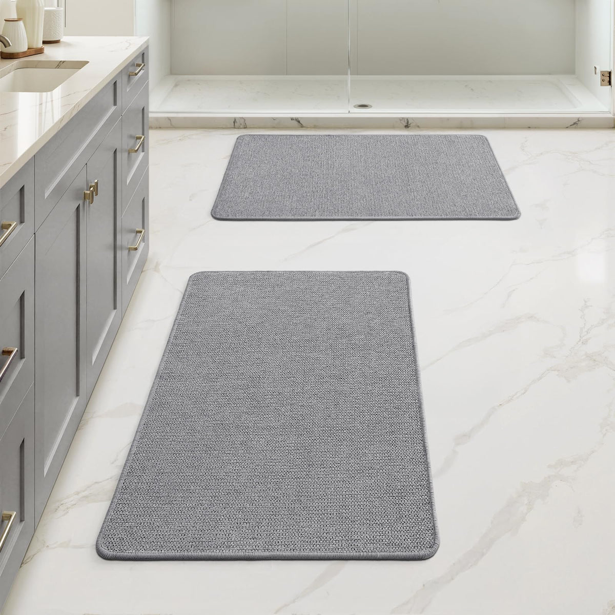 MIULEE Bathroom Rugs Set 2 Pieces, Thin Bath Mats Beige 17"x27"+20"x32"