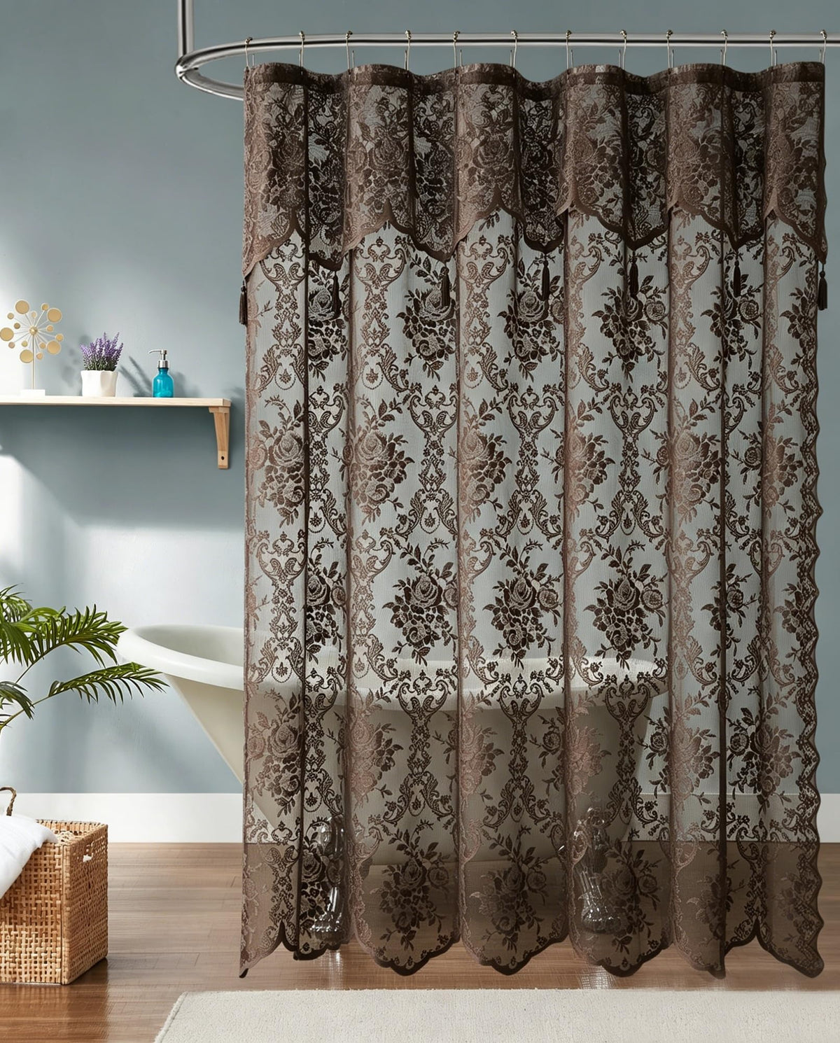 Warm Home Designs Golden Lace Shower Curtain with Valance. LAU Linen 72