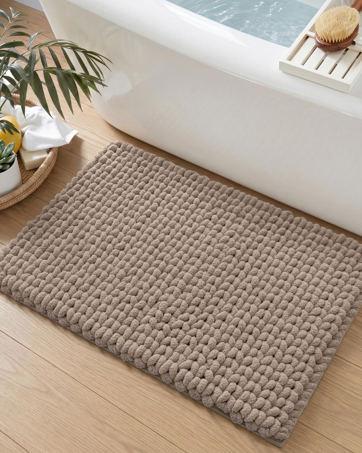 DEXI Bathroom Rugs 36x24, Non Slip Washable Chinelle Bath Mat, Taupe