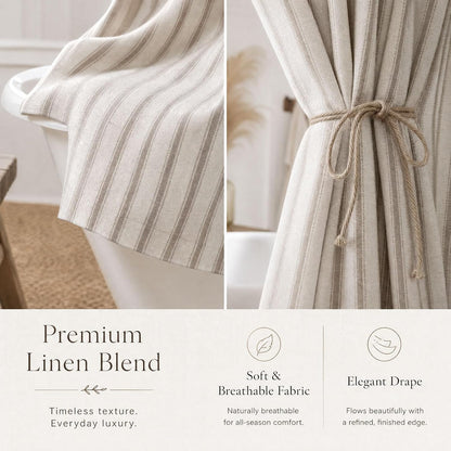 Farmhouse Striped Shower Curtain Taupe Vintage Linen Curtain 72"W X 72"L