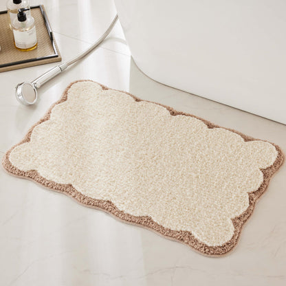Ohocut Luxury Microfiber Bathroom Rugs, Beige Sand Scalloped Bath Rug Boho Farmhouse Cute Aesthetic Preppy Bath Mat for Bathroom, Tub, Floor Carpet, Sink, Shower, Anti Slip, Absorbent, 32x20