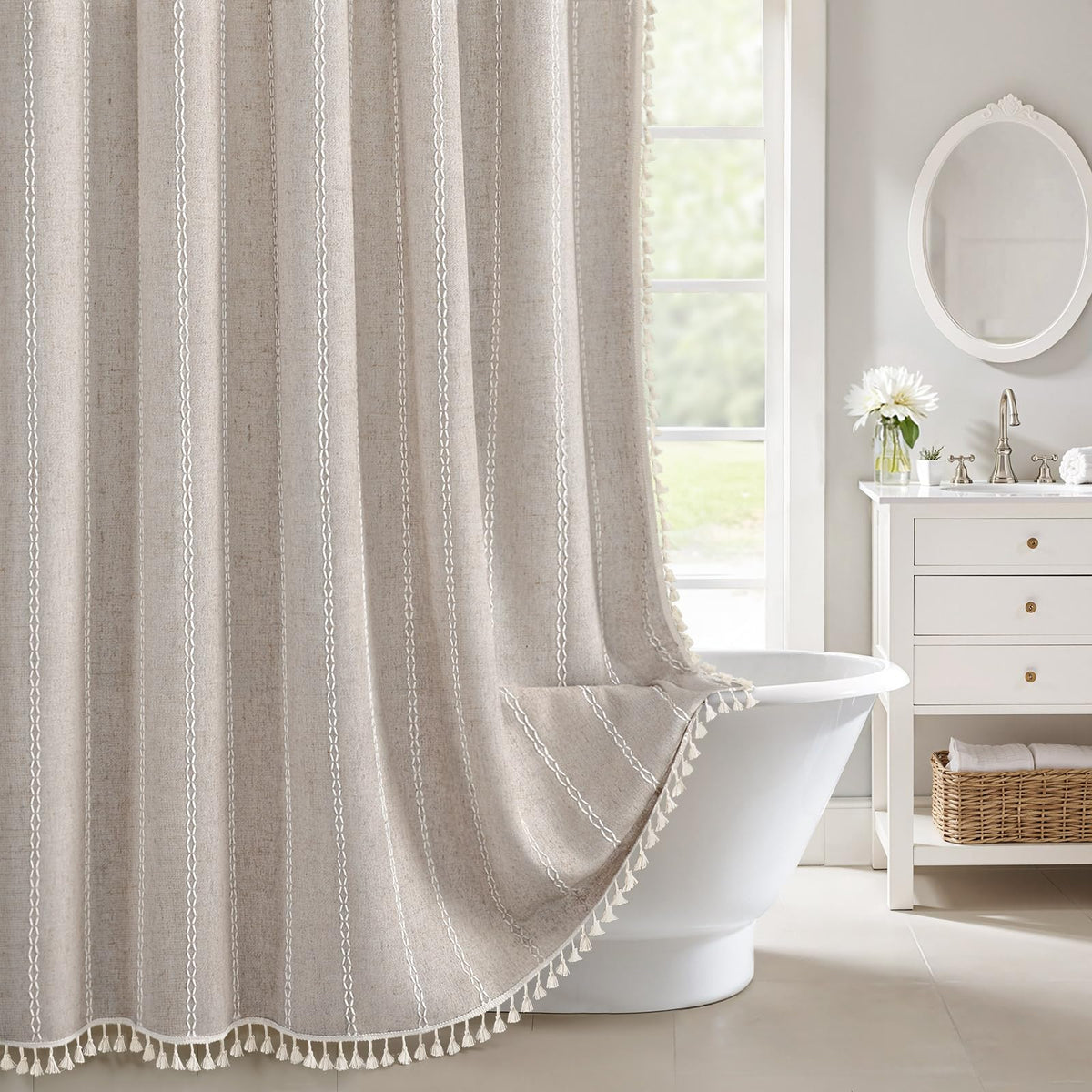 Black and White Boho Shower Curtain, 72" W X 72" L