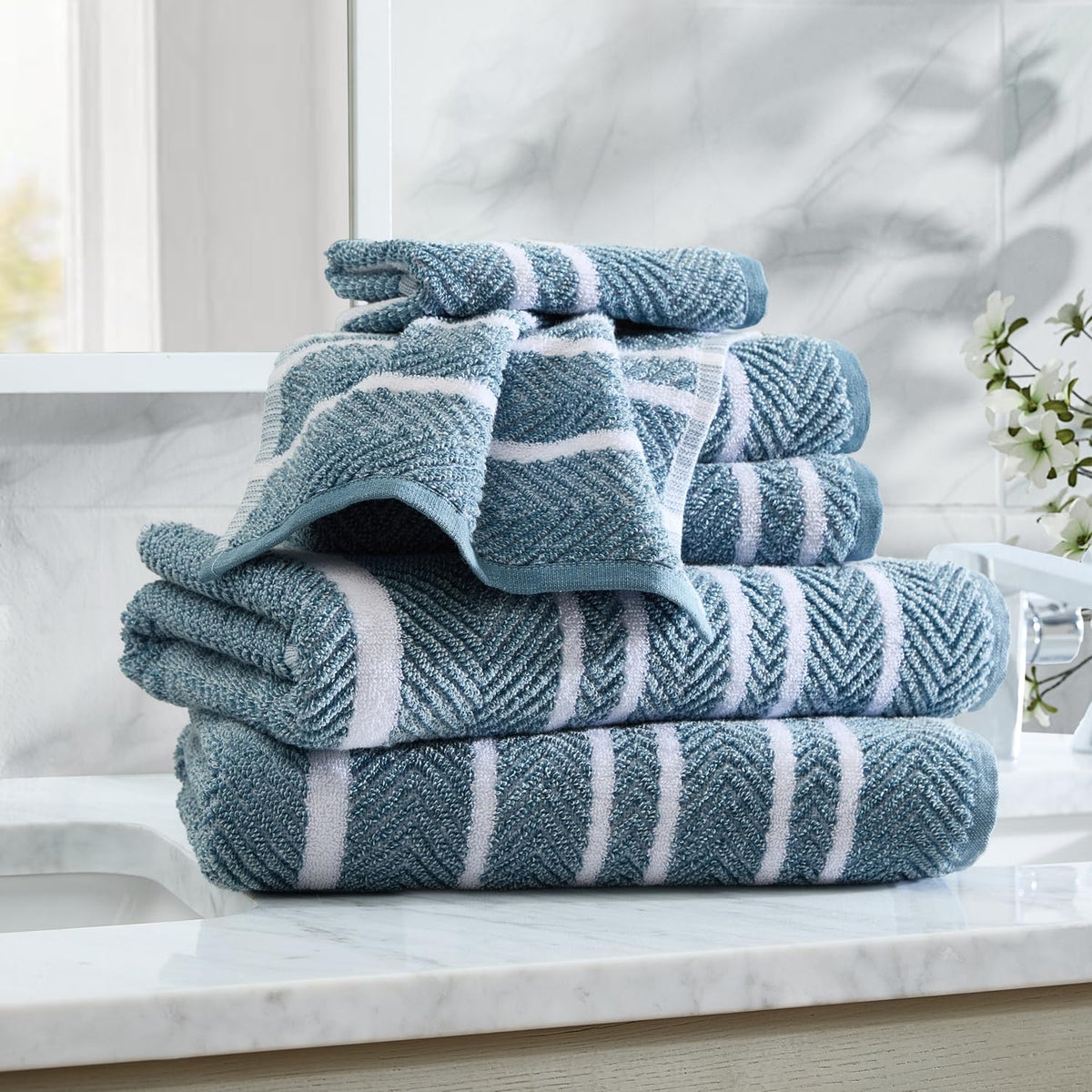 Nautica - Cotton Bath Towel Set with Hand Towels & Washcloths, 6-Piece Set