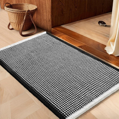 IM HOME Waffle Bath Mat Beige 32"x20", Boho Woven Modern Bath Mat Rugs, Absorbent Non Slip Bathroom Rugs, Soft Washable Bath Rugs with Tassels for Bathroom, Bedroom, Kitchen, Shower, Tub