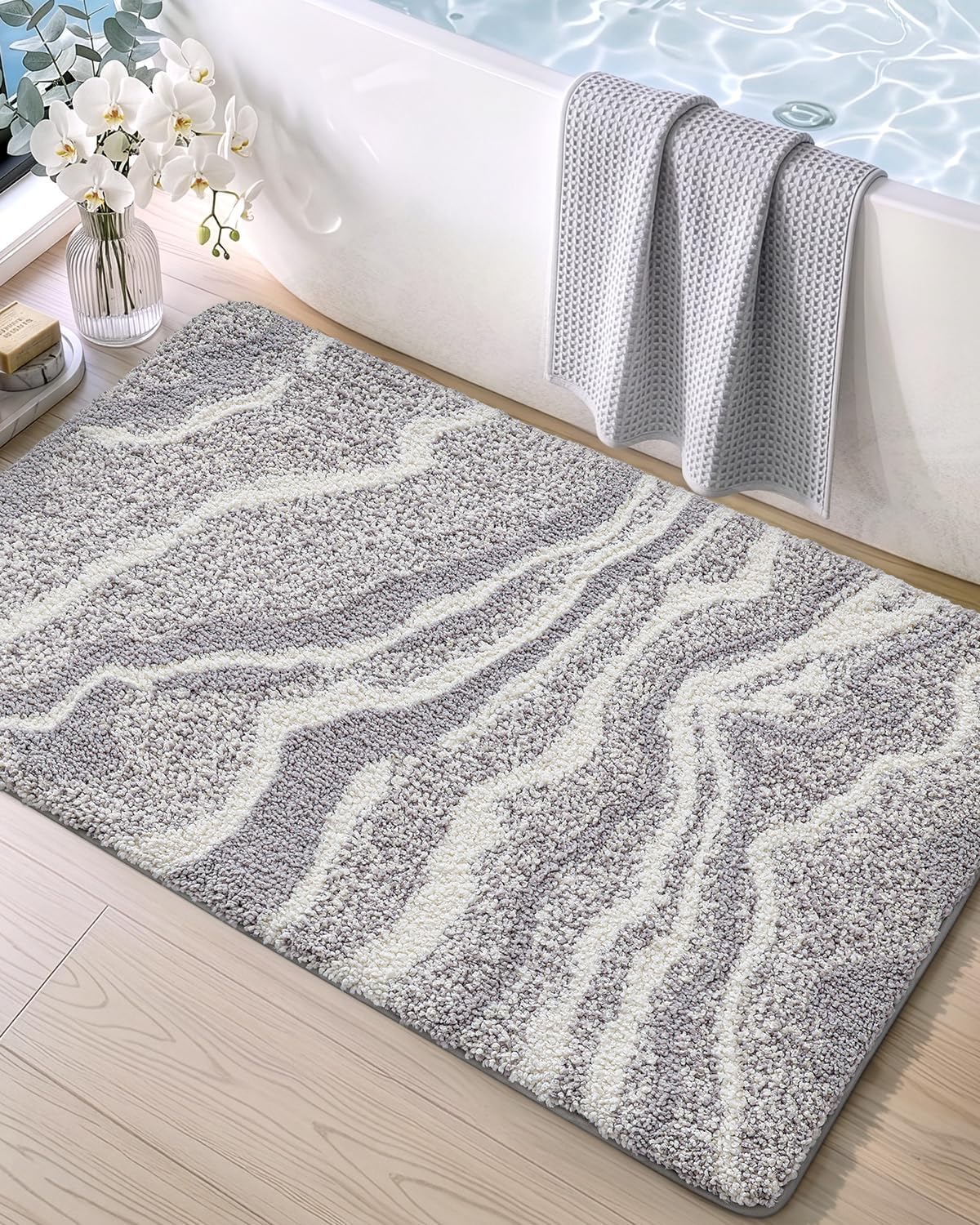 DEXI Marble Bath Mats 36x24, Bathroom Rugs Non Slip Machine Washable, Grey