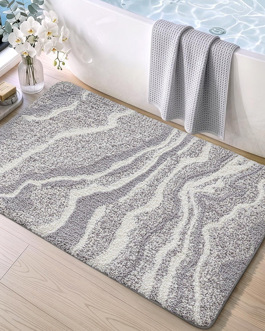 DEXI Marble Bath Mats 36x24, Bathroom Rugs Non Slip Machine Washable, Grey