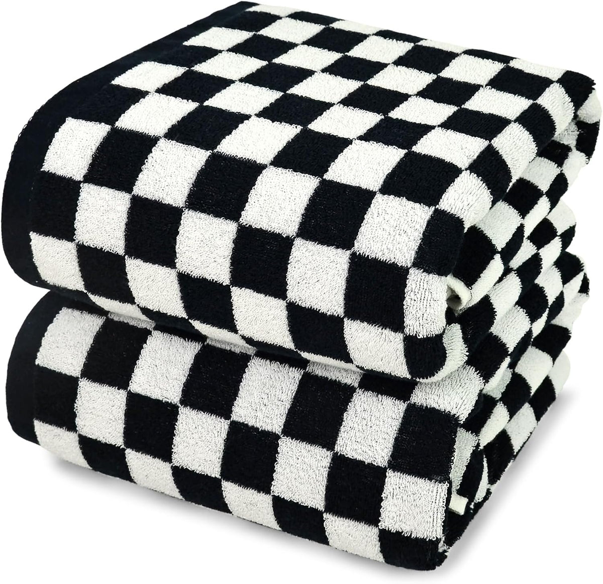 Jacquotha Black and White Checkered Cotton Bath Towels Set of 2
