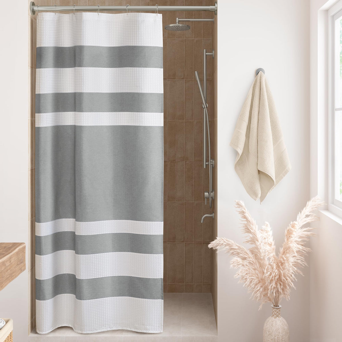Madison Park Arbor Waffle Shower Curtain for Bathroom, 72 x 72, Beige