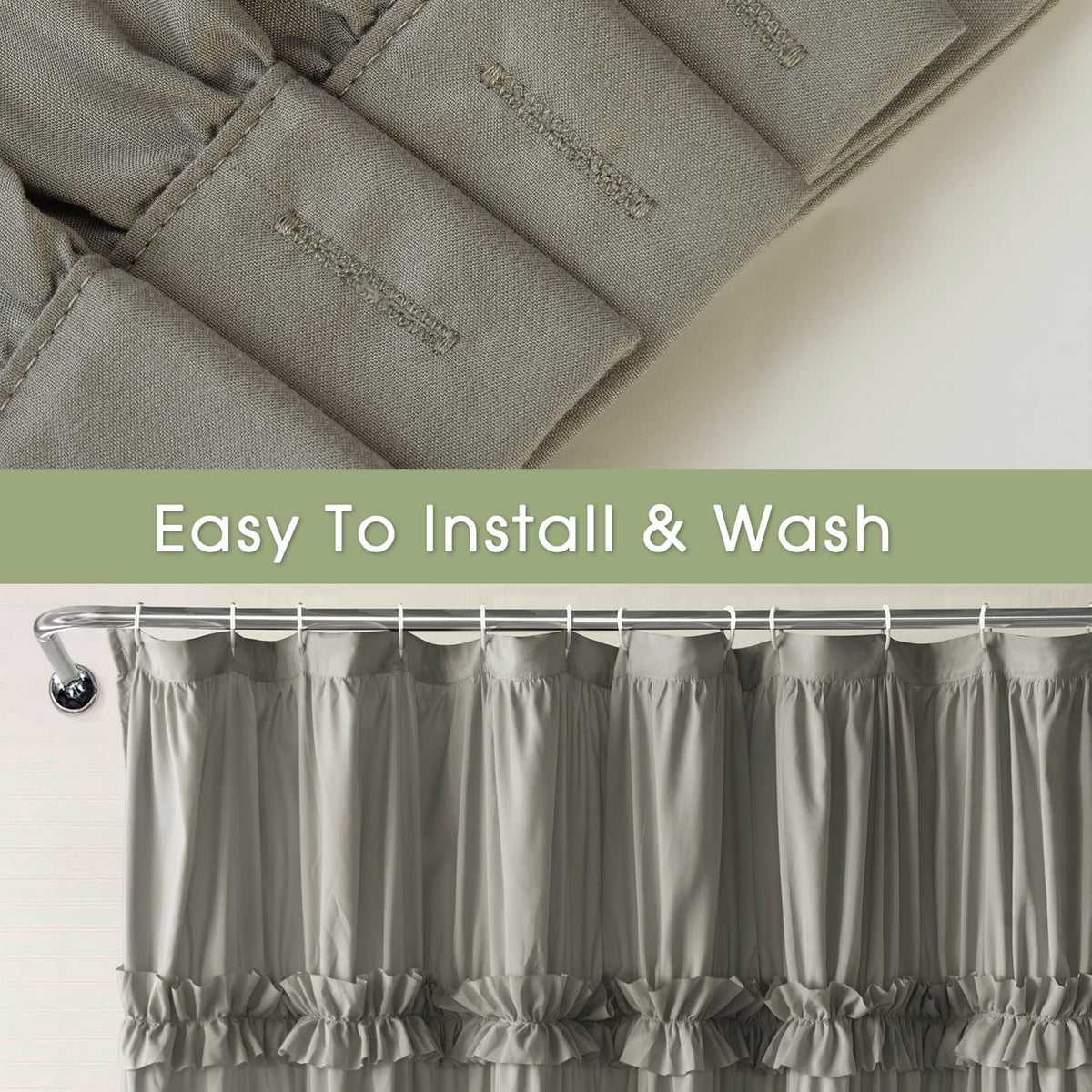 Farmhouse Ruffle Shower Curtain, Gray, 72 x 72 in