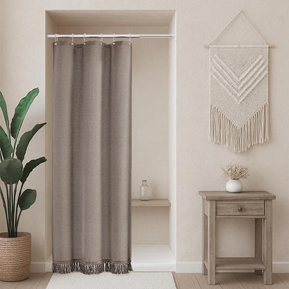 Linen Shower Curtain Boho Beige Shower Curtain with Tassels 72"W x 84"L