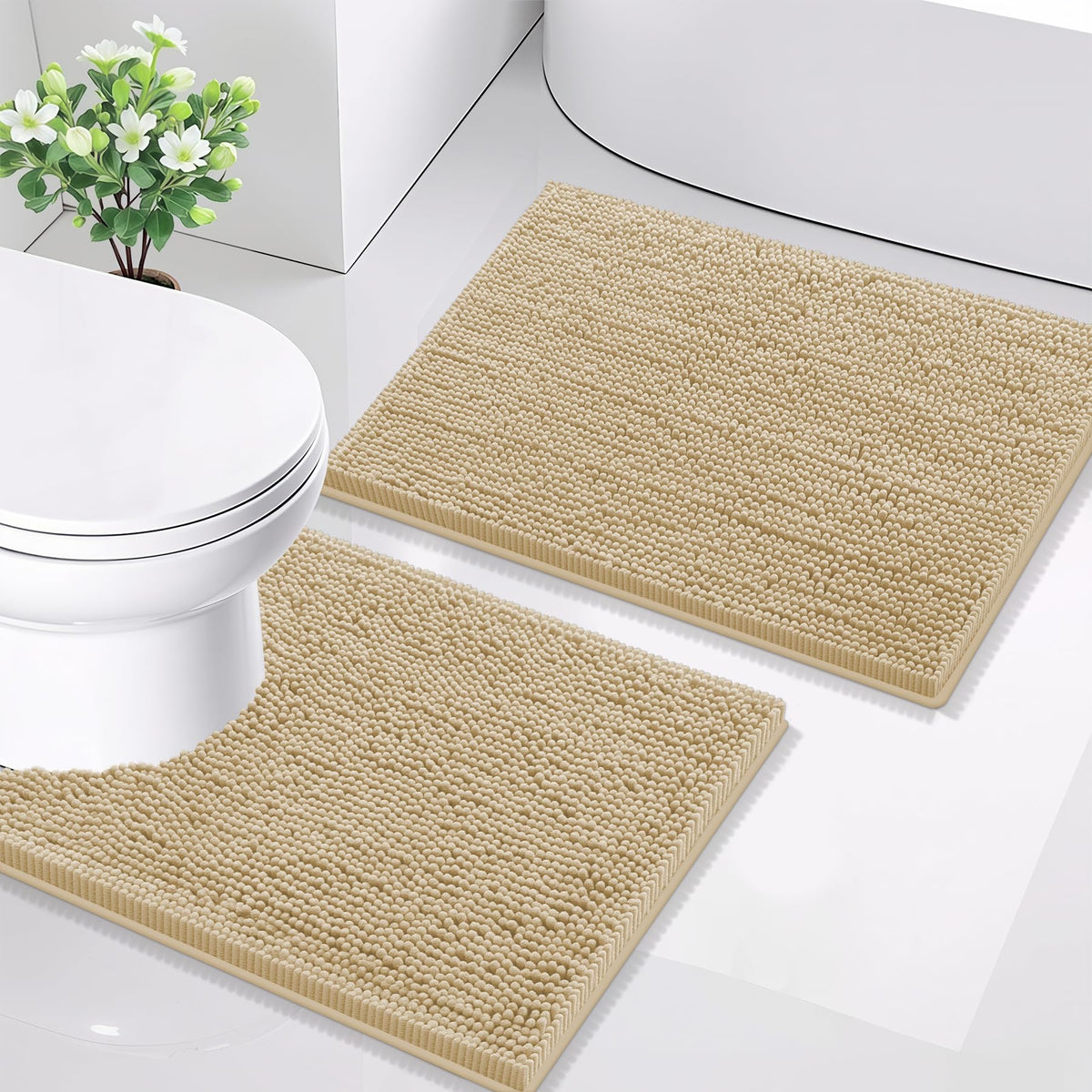 Smiry Chenille Bathroom Rugs Sets 2 Piece (30x20+24x16, Black)