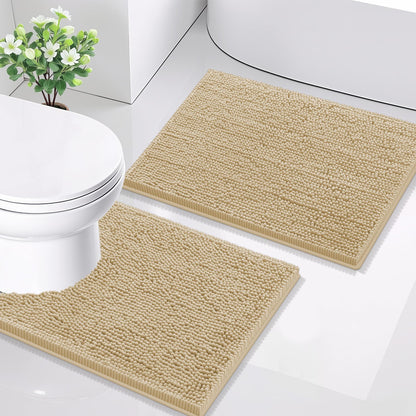 Smiry Chenille Bathroom Rugs Sets 2 Piece (30x20+24x16, Black)