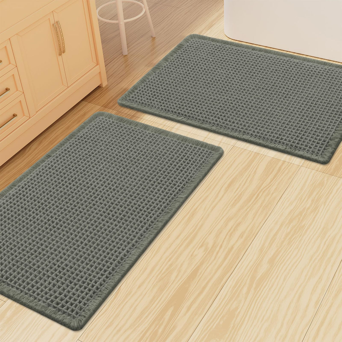 Smiry Waffle Bathroom Rugs Sets 2 Piece (30x20+24x16, Brown)