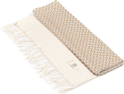 Madamelique Exclusive Hand Towels Set of 2-18 x 40 Inches - Decorative Bathroom Peshtemal Towel for Hand, Face, Hair, Yoga, Tea, Dishcloth, Kitchen and Bath - 100% Pure Cotton (Biscuit)