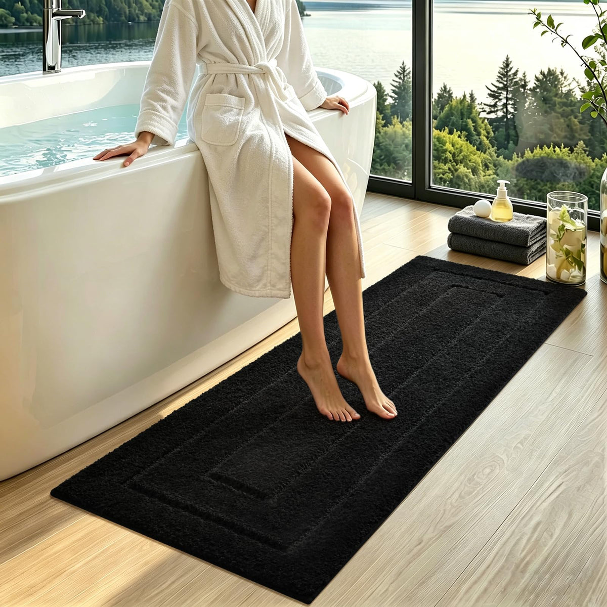 HOMORE Black Bathroom Rug 24x60 Inch Soft Absorbent Bathroom Runner Rug
