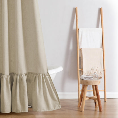 QiyI Boho Ruffle Shower Curtain, Linen Blend Fabric, Natural, 72 x 72