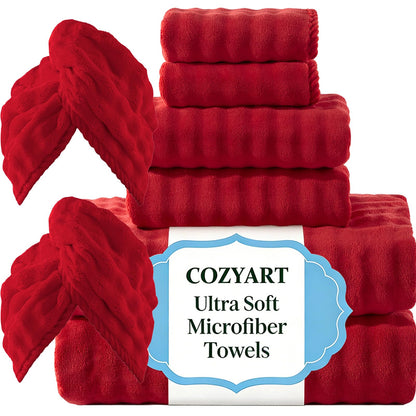 COZYART Lint Free 8 Pcs Bathroom Towels Set Ultra Soft Microfiber Orange