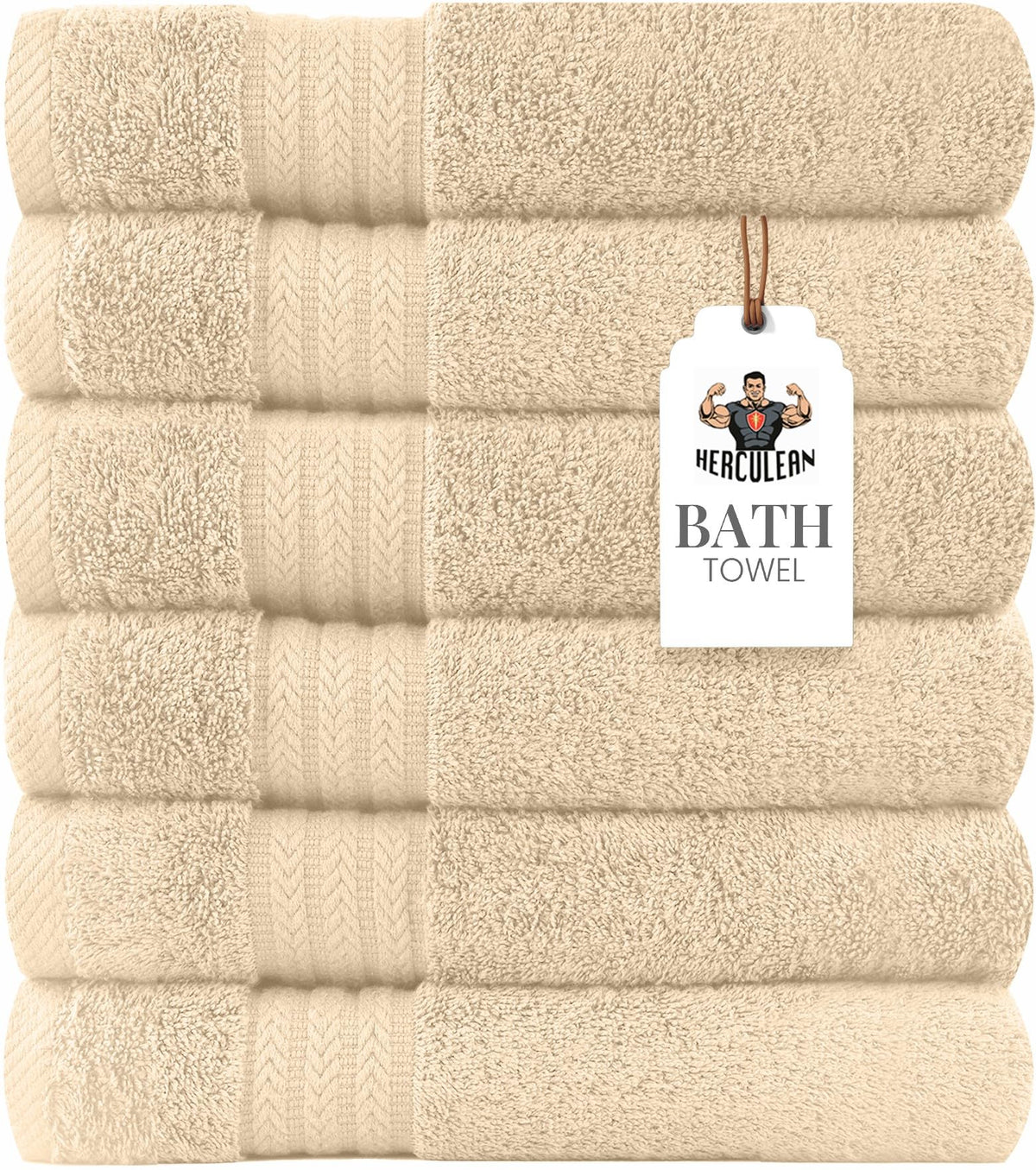 HERCULEAN Premium Bath Towels 24 x 48 Pack of 6 | Quick Dry and Highly Absorbent | 100% Cotton Terry Towels for Bathroom - Perfect for Shower - Pool and Spa - Luxury Soft Towels - Charcoal Grey