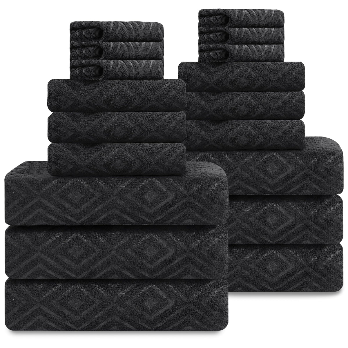 Smuge 18-Piece Bath Towel Set, Include 6 Bath Towel Sheets, 6 Hand Towels and 6 Washcloths - Highly Absorbent Quick Dry 100% Microfiber,Ultra Soft Bathroom Towel Set (Dark Gray)