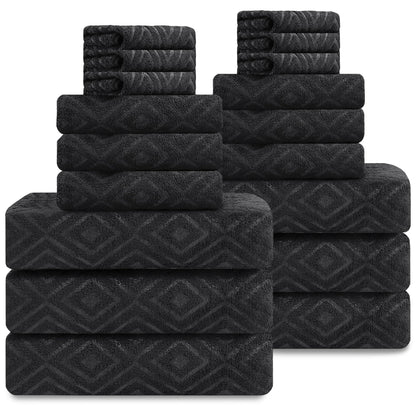 Smuge 18-Piece Bath Towel Set, Include 6 Bath Towel Sheets, 6 Hand Towels and 6 Washcloths - Highly Absorbent Quick Dry 100% Microfiber,Ultra Soft Bathroom Towel Set (Dark Gray)