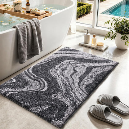 Color&Geometry Marble Bath Mat, 24"x36",Khaki Wave Bathroom Rug