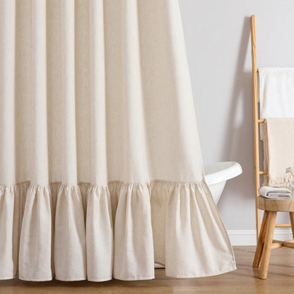 QiyI Boho Ruffle Shower Curtain, Linen Blend Fabric, Natural, 72 x 72