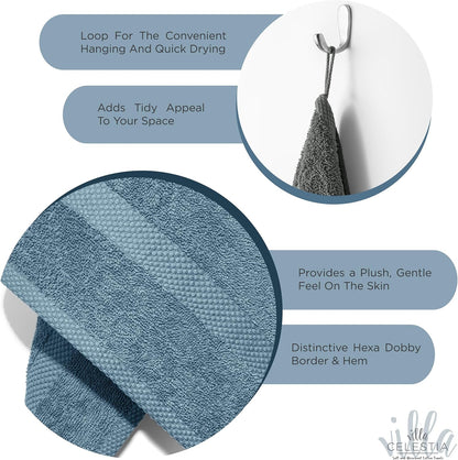 Villa Celestia 100% Cotton Bath Towel Set of 18-4 Bath Towels, 6 Hand Towels, 8 Wash Cloths, Sustainable, Soft, Highly Absorbent, Combed Cotton 18 Piece Set for Hotels, Spa, Bathroom, Dorm, Blue