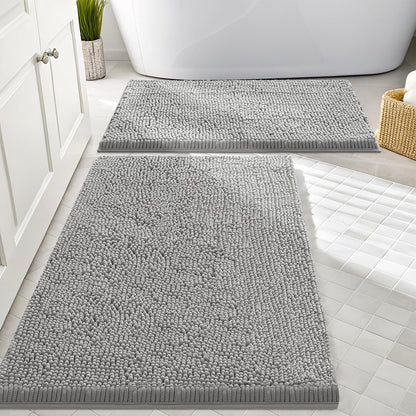 Smiry Chenille Bathroom Rugs Sets 2 Piece (30x20+24x16, Black)