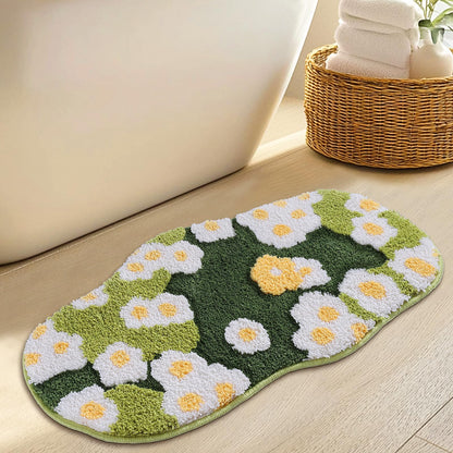 Green Floral Moss Bathroom Rug Bath Mat Soft Cute Rugs 20"x32"