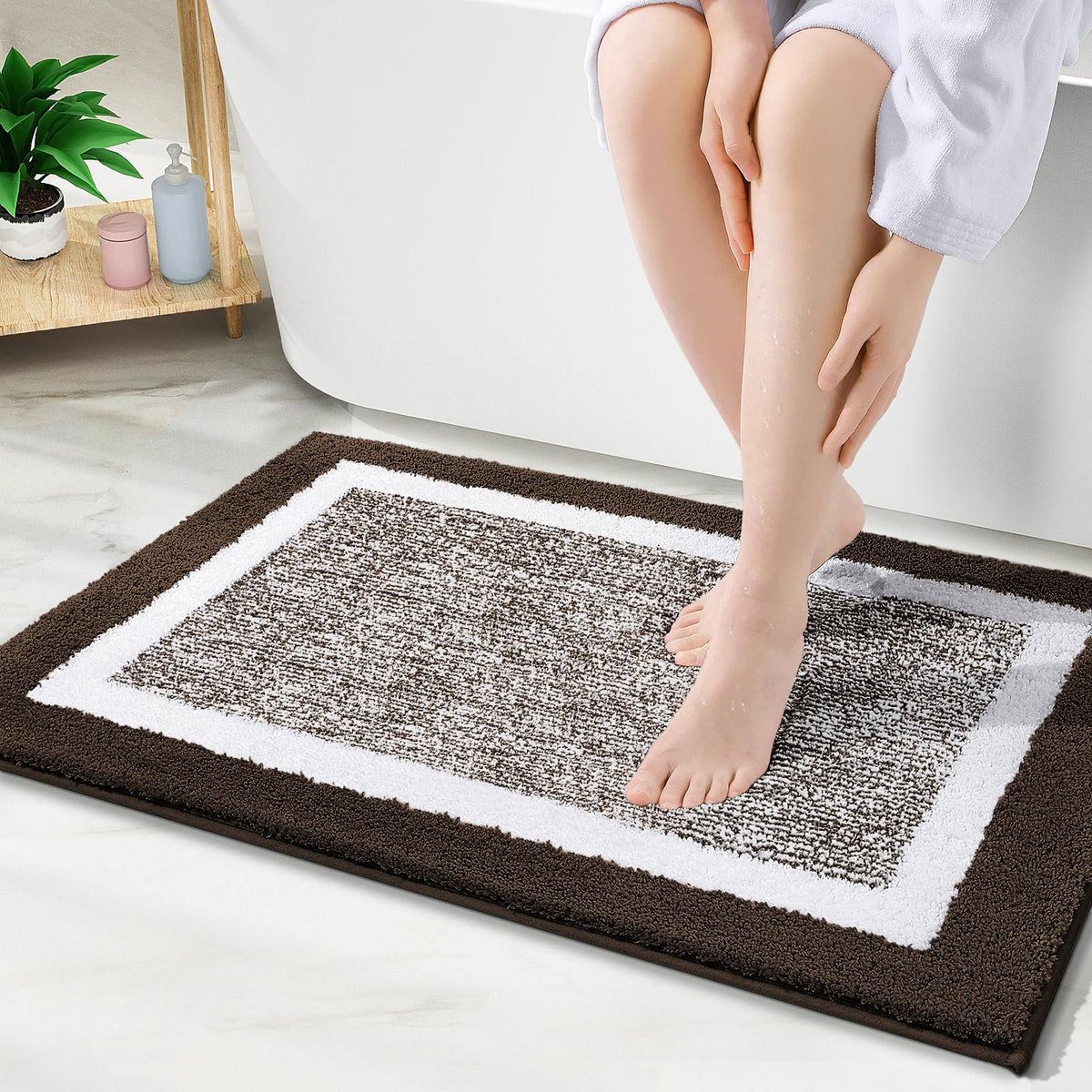 OLANLY Small Bathroom Rugs 24x16, Soft Absorbent Microfiber Bath Rugs, Grey