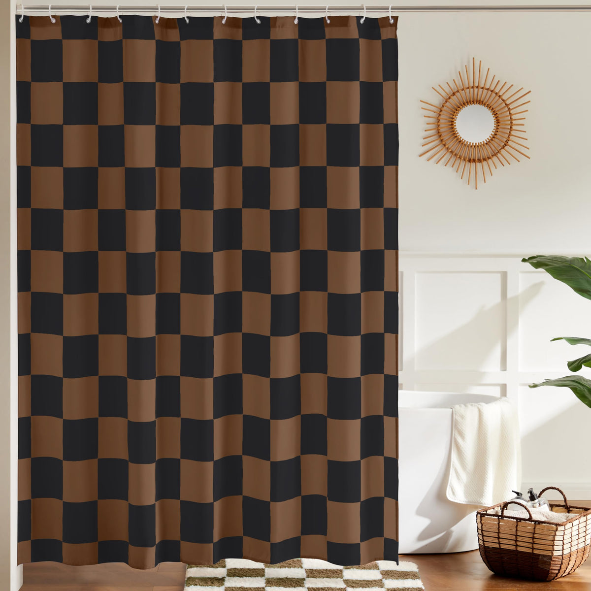 Ohocut Checkered Shower Curtain, Light Blue Shower Curtains for Bathroom, Cute Retro Checkboard Shower Curtain Vintage Aesthetic, Washable Fabric Bath Curtain 72''x72''